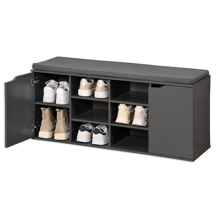 Cipős szekrény, Kesper, 48x103x30,5 cm, Maximális terhelhetőség 150 kg, 10 polccal, Téglalap, MDF/poliészter, Szürke