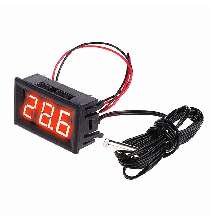 Termometru de panou, Digital cu fir si sonda DC 12 V Rosu