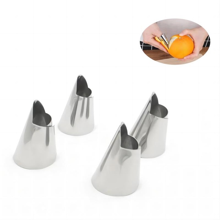 Комплект от 4 инструмента за защита на пръстите JUDASTAR, неръждаема стомана, за рязане на зеленчуци/плодове, сребро