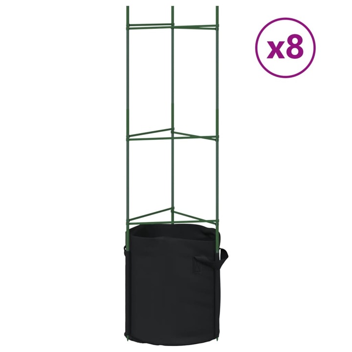 Set suport pentru rosii cu saci de plante 8 buc. vidaXL, 116 cm otel si PP 1.16 kg 3281492