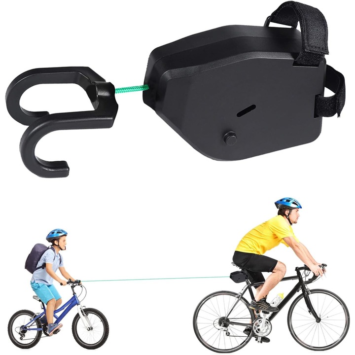 Въже за теглене на детски велосипеди, прибиращо се въже за теглене на велосипеди, разтегателно 2,5 м, найлон, OUYLAF (черно)