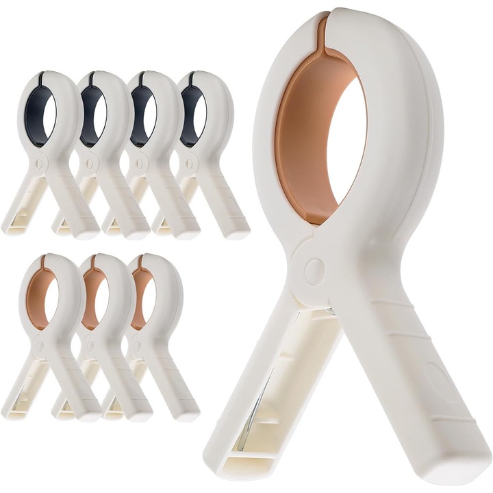 Set 8 clesti prosop plaja, Plastic, Rezistente la Vant, plastic rezistent, 12cm, YQLAFT (Albastru si kaki)