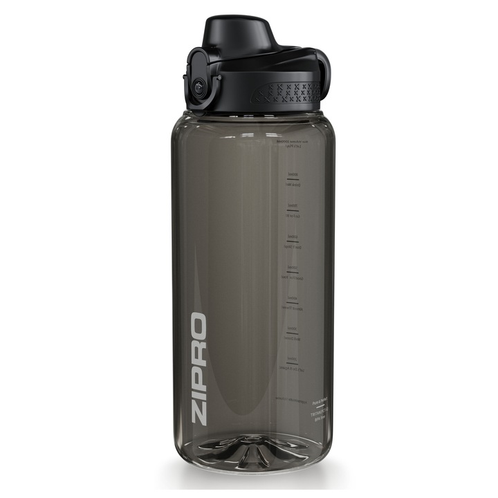Vizes palack, Zipro Tritan, Műanyag, 1l, Fekete