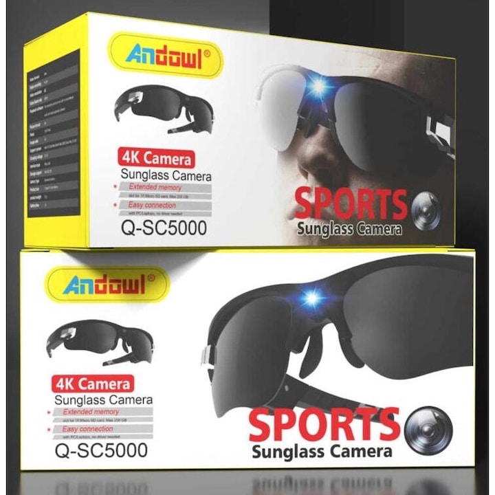 Sport napszemüveg 4K kamerával SC5000, 1080px, támogatja a TF kártyát 128GB-ig, fekete színű