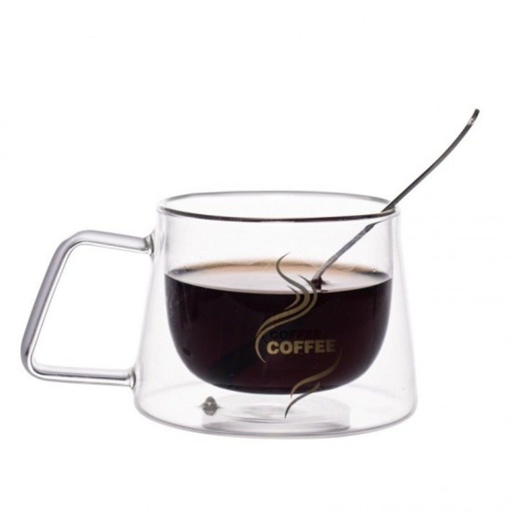 Cana cu pereti dubli pentru cafea, 200 ml 13x10x7, 5 cm transparenta
