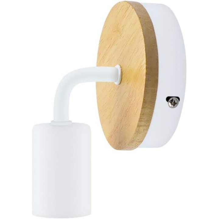 Aplica retro industriala, Enforose, montare fara gaurire, baza din lemn, alb