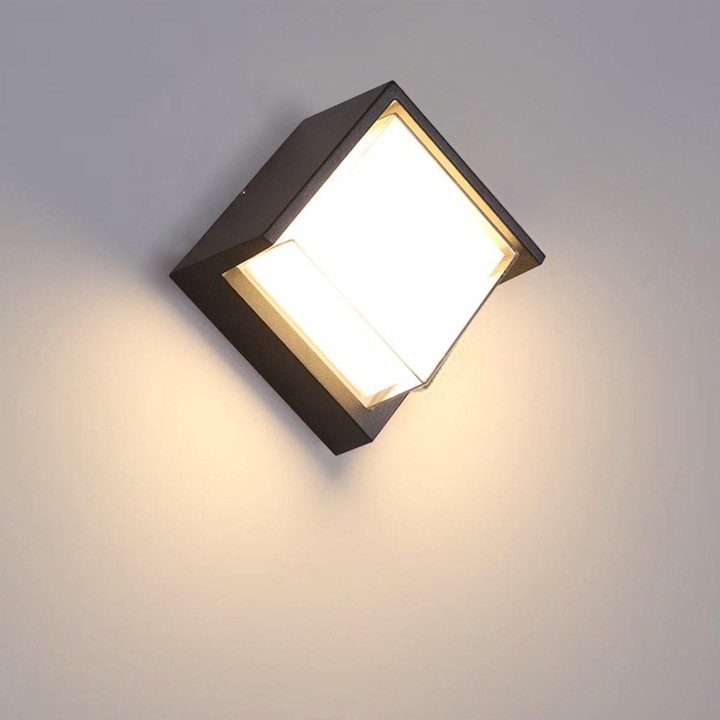 12W Modern LED Kültéri Falikar, IP65 Vízálló, Alumínium+akril, 3000K Meleg Fehér, 16X10CM (Négyzet)