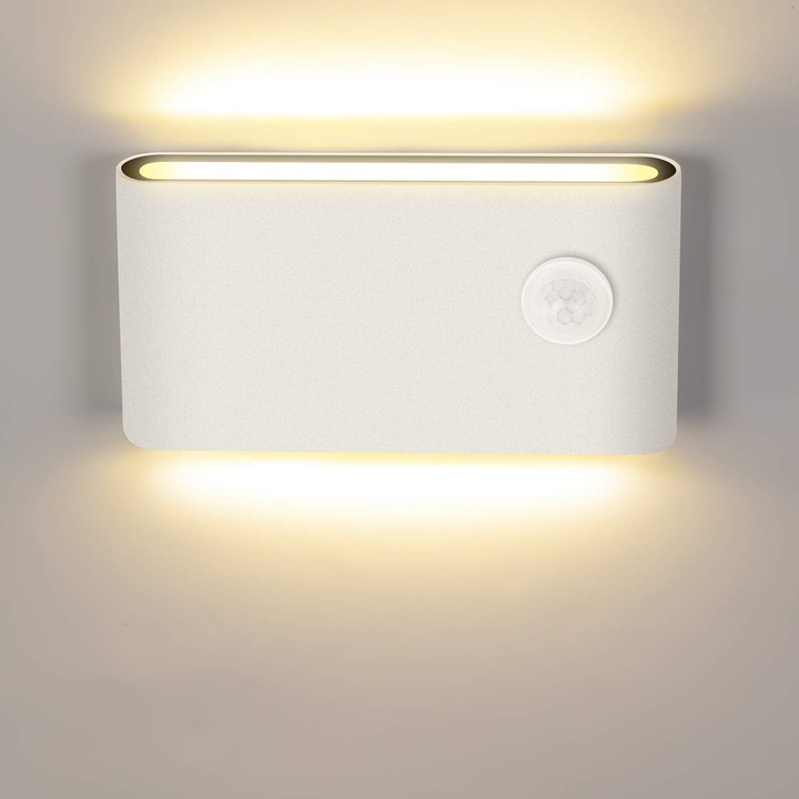 12W LED fali lámpa mozgásérzékelővel. Modern beltéri/kültéri fali lámpa, 3000K meleg fehér, IP65 indukciós fali lámpa lépcsőházba, folyosóra, erkélyre.
