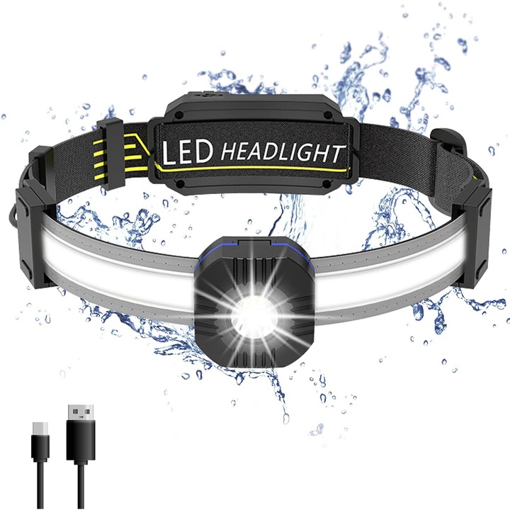 LED челник, 10 режима на осветяване, 230 lm, USB, регулируем, IPX4, черен