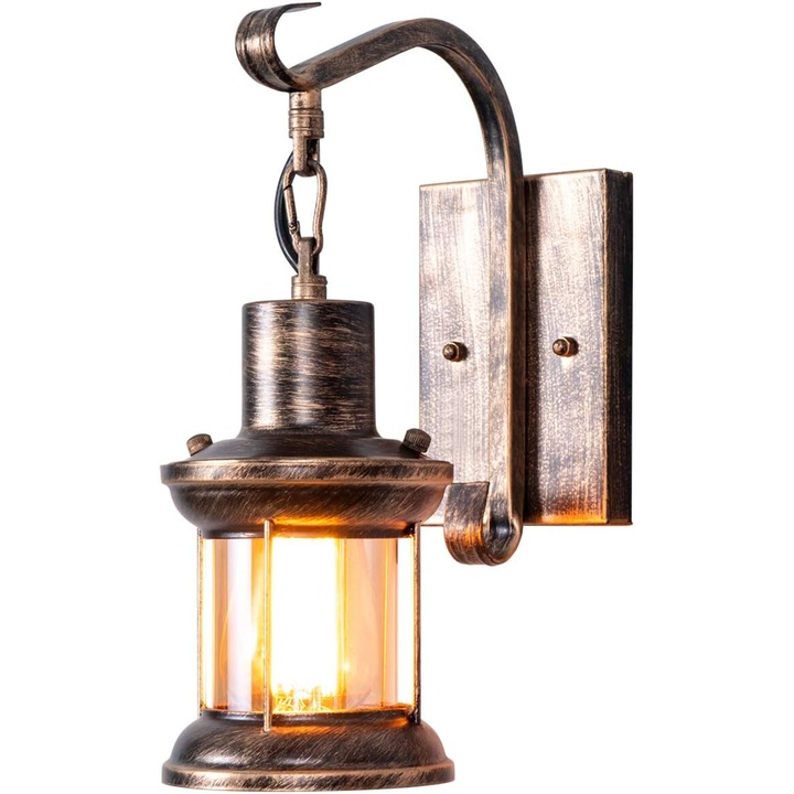 Ретро аплик, чугун, бронзово покритие, прозрачно стъкло, за спалня/хол/кафе