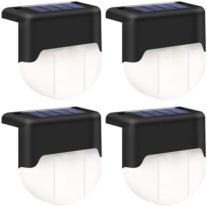 4 darabos napelemes lépcsőlámpa szett, fehér/fekete, poliészter