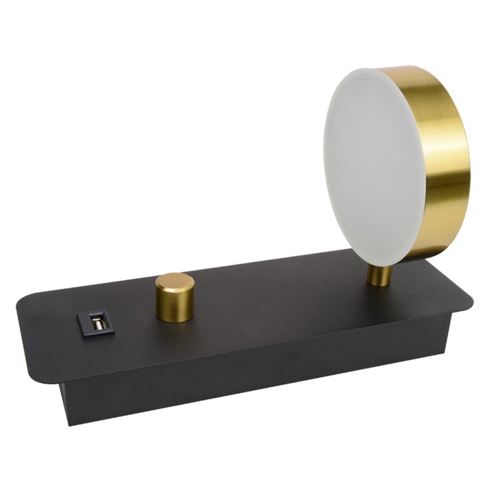 Lampa de perete rotativa cu intensitate reglabila si port USB, lumina calda, 23x8x13cm