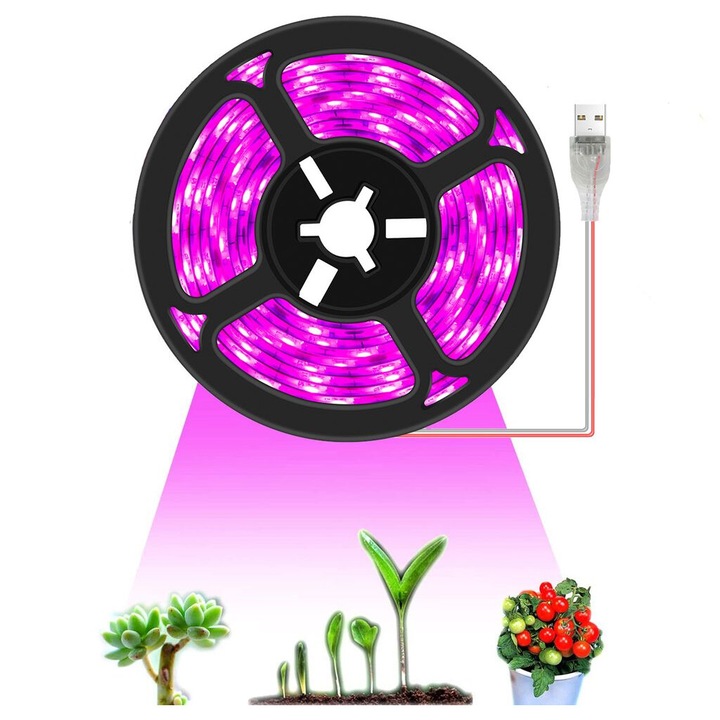 LED лента за растения, 3m, червена, водоустойчива, 180 LED, самозалепваща се