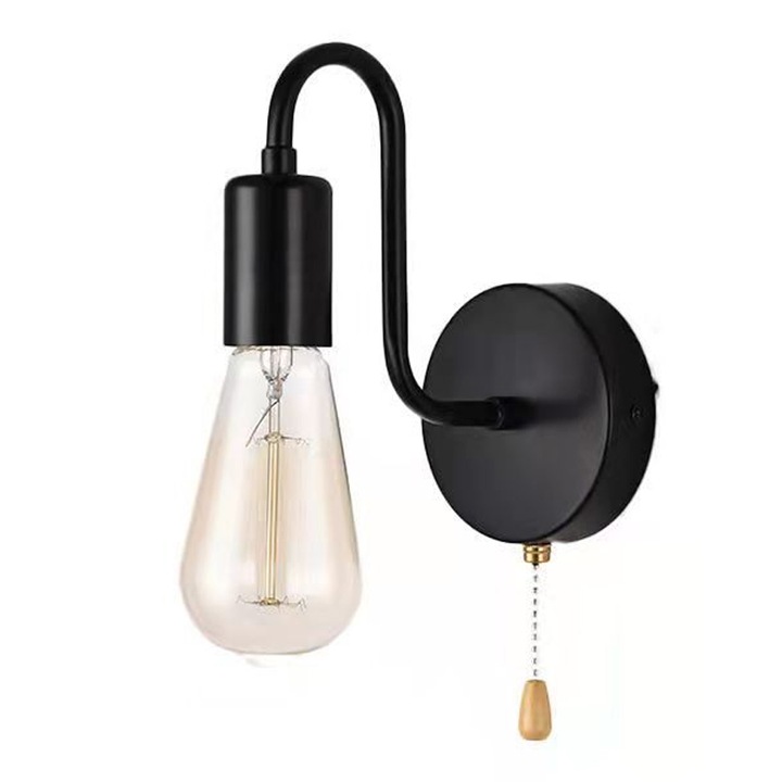 Винтидж стенна лампа E27, метална, черна, комплект индустриални стенни лампи