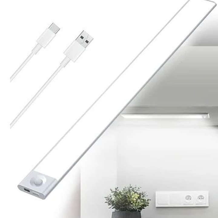 LED лампа под шкаф, USB зареждане, магнитен сензор за движение