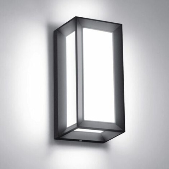 Kültéri fali lámpa, alumínium / akril, LED 18W, hideg fény 6000K, IP65, 1800 lm, 25 x 12,3 cm, fekete