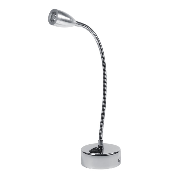 Lampa de citit cu brat flexibil, LED, alb cald, argintiu, 30cm