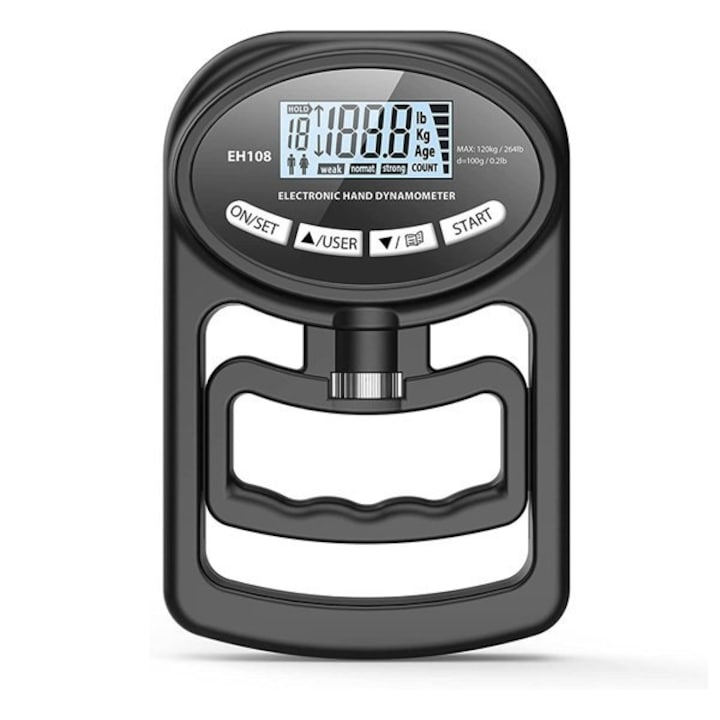 Digitális dinamométer a markolat erősségének mérésére, memória 19 rekord, fekete, USB