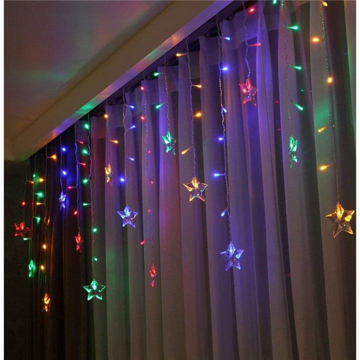 Sir luminos cu stele, 48 LED-uri, multicolor, 1.5x0.5m, rezistent la apa IP44, alimentare USB
