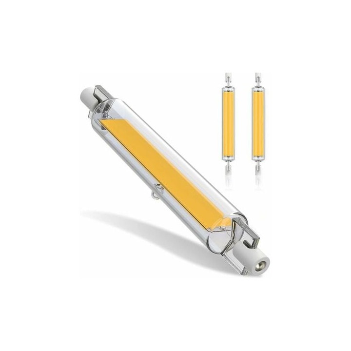 20 W R7s LED 118 мм димируеми крушки, 3000 K топло бели крушки, COB крушки с два края, 2000 lm, 360 ° светлинен лъч, AC 220–240 V, 2 броя