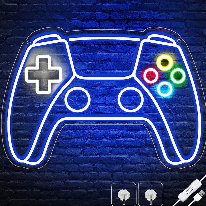 Lumina neon gaming USB decor camera baieti multicolor 30x20cm