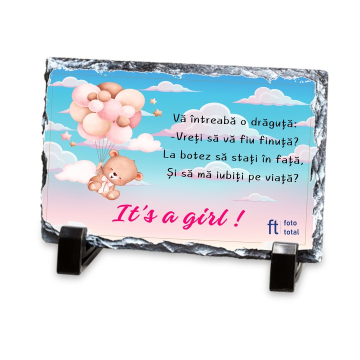 Placa decorativa Cerere nasi botez fetita, ardezie, 15x20 cm