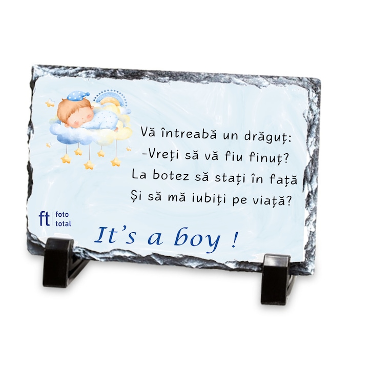 Placa decorativa Cerere nasi botez baiat, ardezie, 15x20 cm