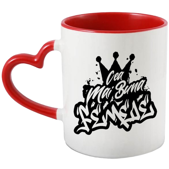 Bögre a legjobb nőnek, elismerés, ajándék, jutalom, köszönet, 330 ml, kerámia, piros szív fogantyúval