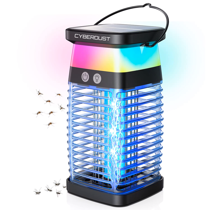 Lampa Anti-Insecte CYBERDUST Ultra Eficienta, UV LED, Interior/Exterior, Alimentata cu Energie Solara, Ucide Tantarii cu Soc Electric, Ideala pentru Molii, Muste si Paianjeni, Potrivita pentru Casa, Gradina si Camping, Design Eficient