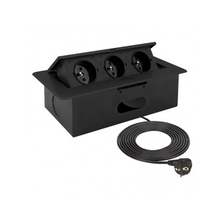 Разклонител за вграждане с 3 гнезда модел SOFT, Шуко, Черен