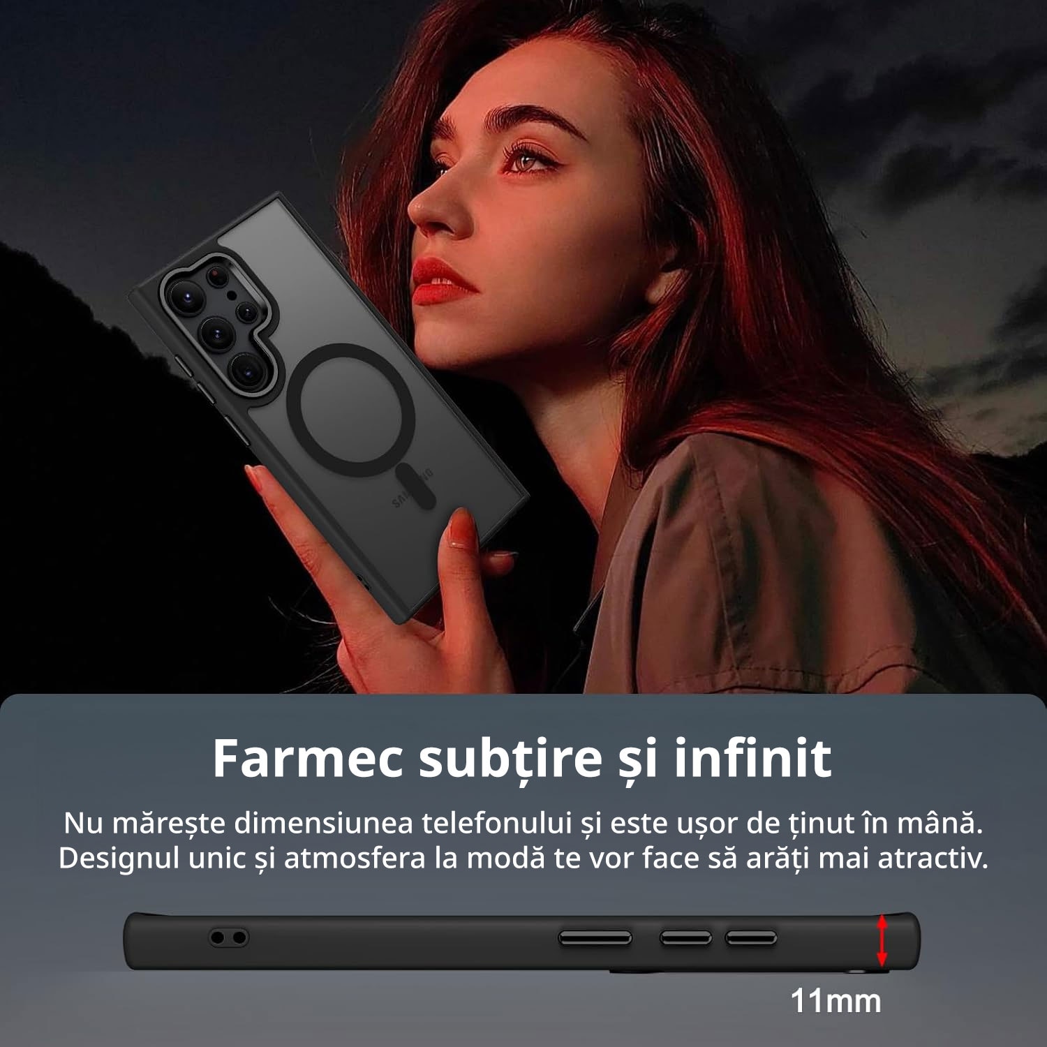 Husa telefon compatibila Samsung Galaxy S24 Ultra, transparenta mata, protectie cu silicon, suport