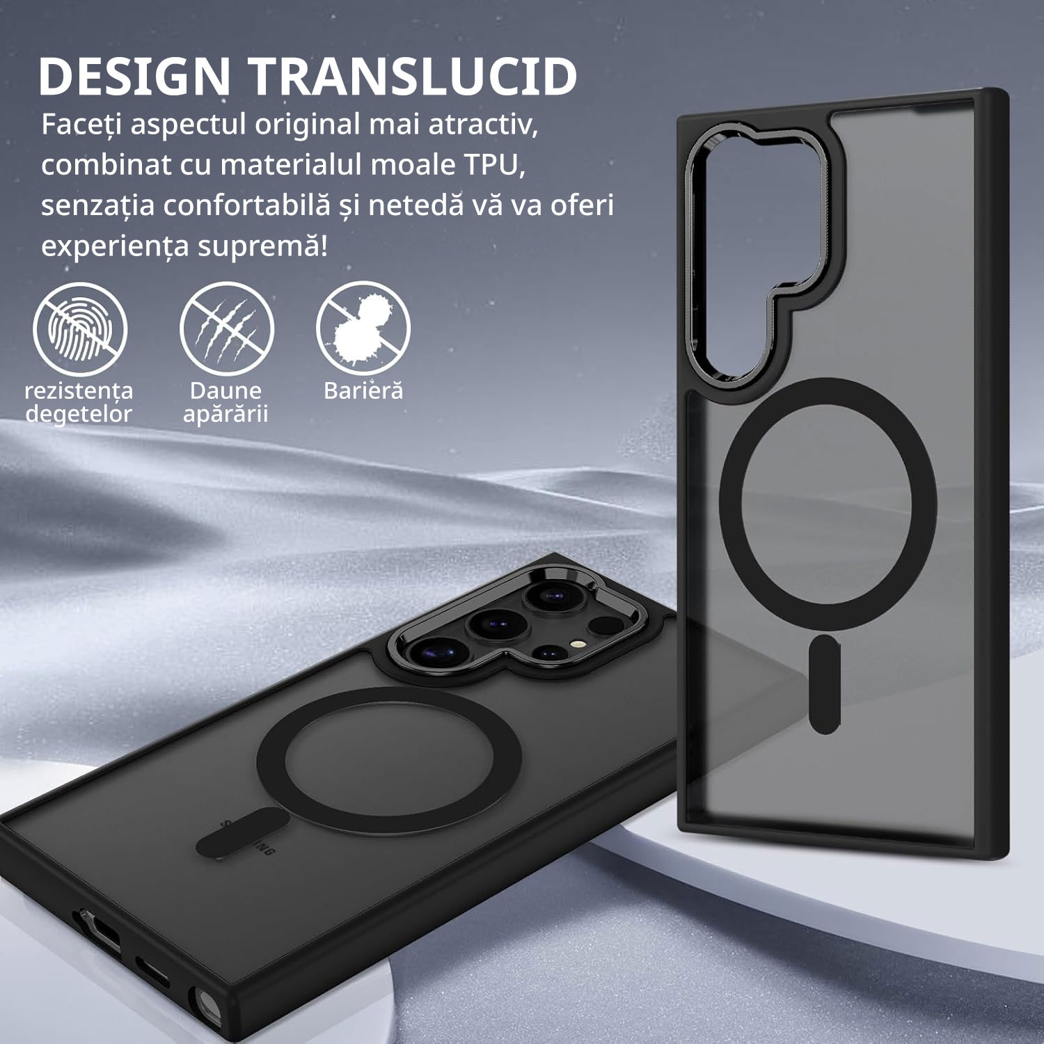 Husa telefon compatibila Samsung Galaxy S24 Ultra, transparenta mata, protectie cu silicon, suport