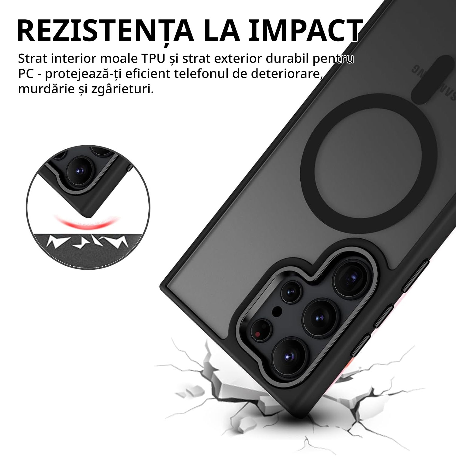 Husa telefon compatibila Samsung Galaxy S24 Ultra, transparenta mata, protectie cu silicon, suport