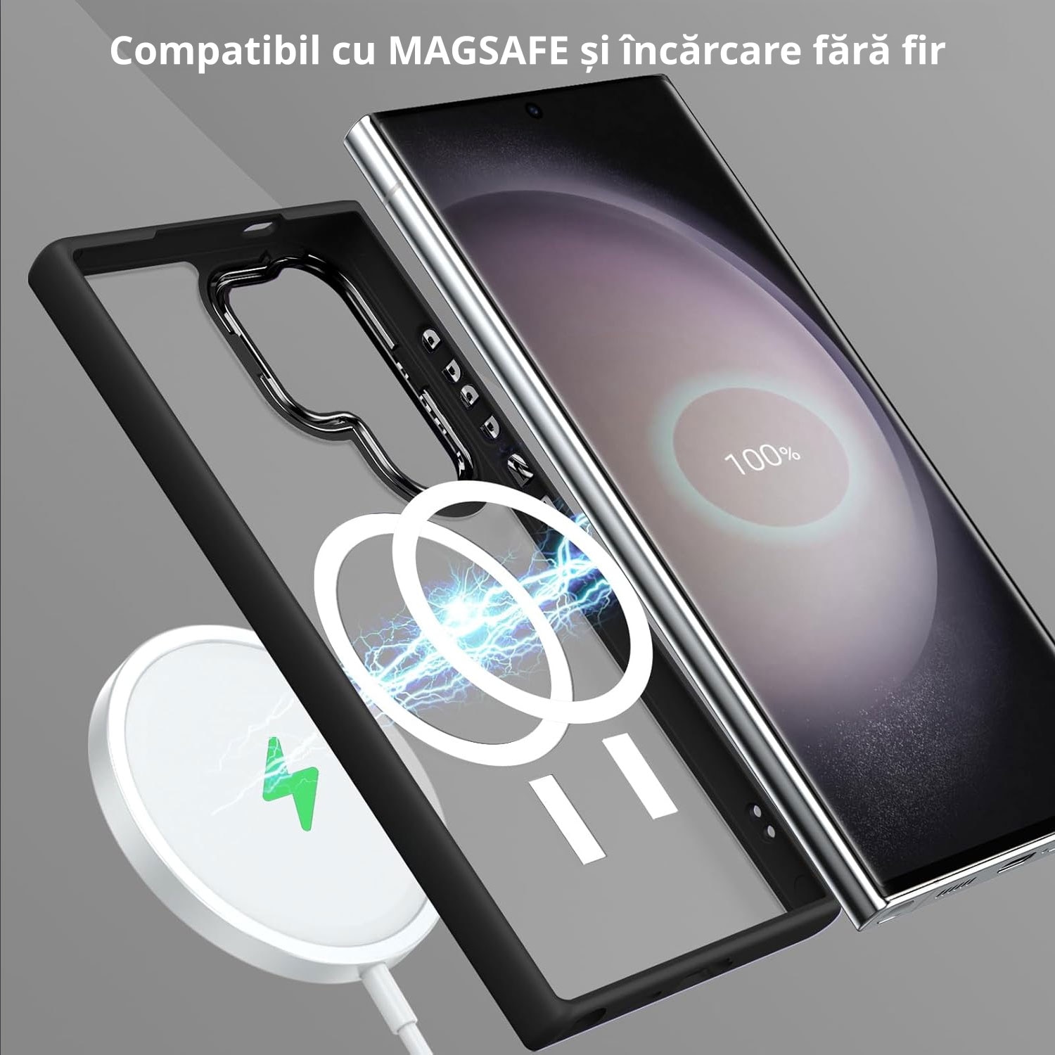 Husa telefon compatibila Samsung Galaxy S24 Ultra, transparenta mata, protectie cu silicon, suport