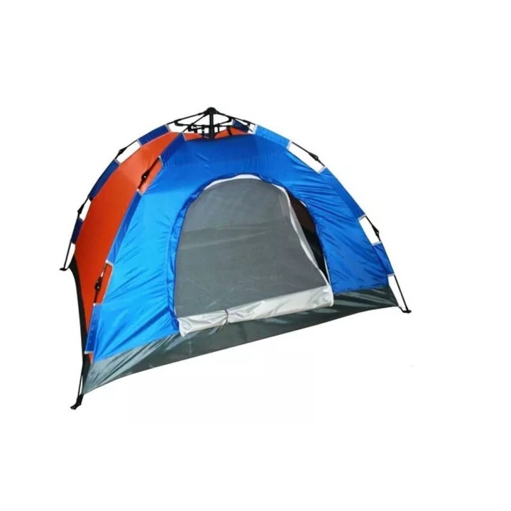 Cort camping automat, 200 x 200 x 145 cm, 4 persoane, cu plasa de protectie, multicolor