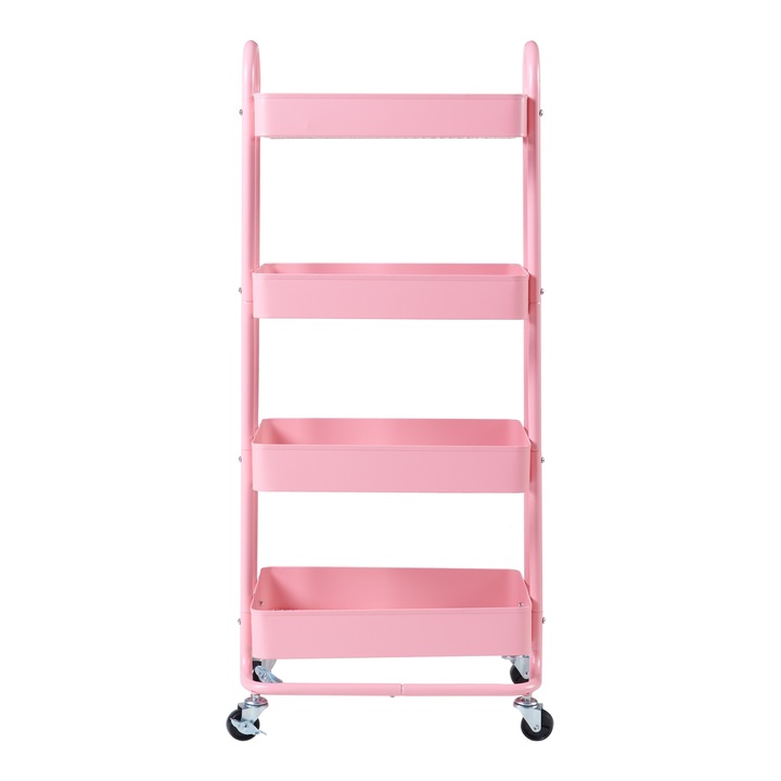 Carucior servire la masa, en.casa, PXSL-0358 Pyhanta, 103, 5 x 46 x 35 cm, otel, roz, cu 4 cosuri