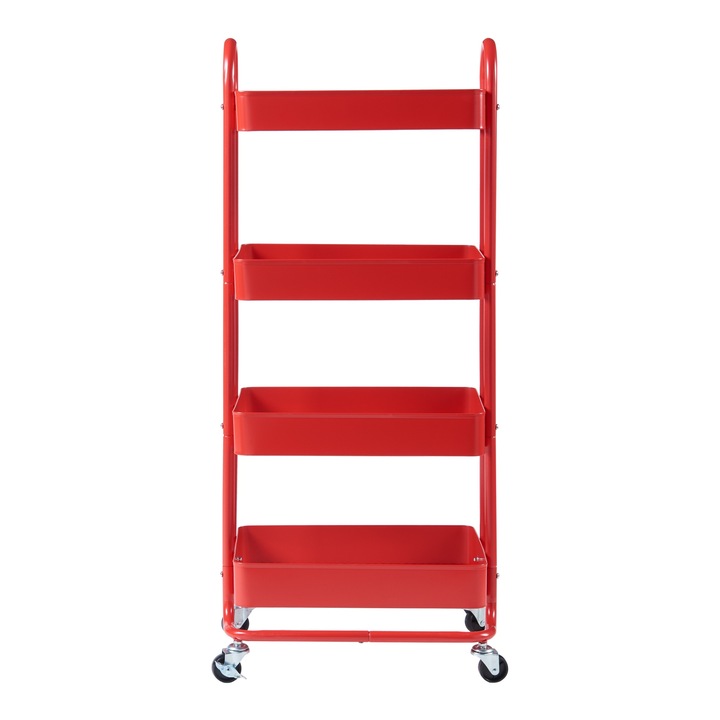 Carucior servire la masa, en.casa, PXSL-0359 Pyhanta, 103, 5 x 46 x 35 cm, otel, rosu, cu 4 cosuri