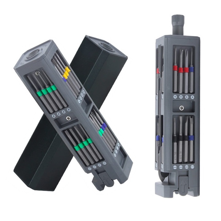 Precíziós csavarhúzó készlet 31 az 1-ben, többfunkciós, mágneses, fémházas, többszínű