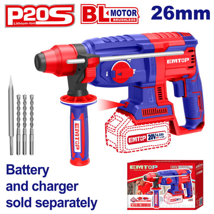 Ciocan rotopercutor fara acumulator si incarcator, 26mm, 4 accesorii