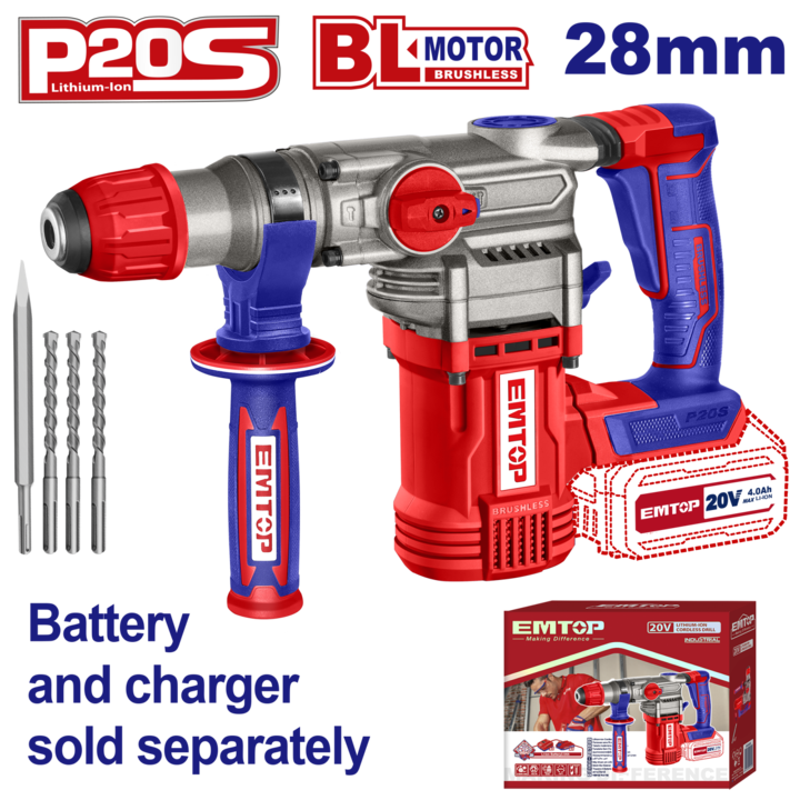 Ciocan rotopercutor fara acumulator si incarcator, 28mm, 4 accesorii