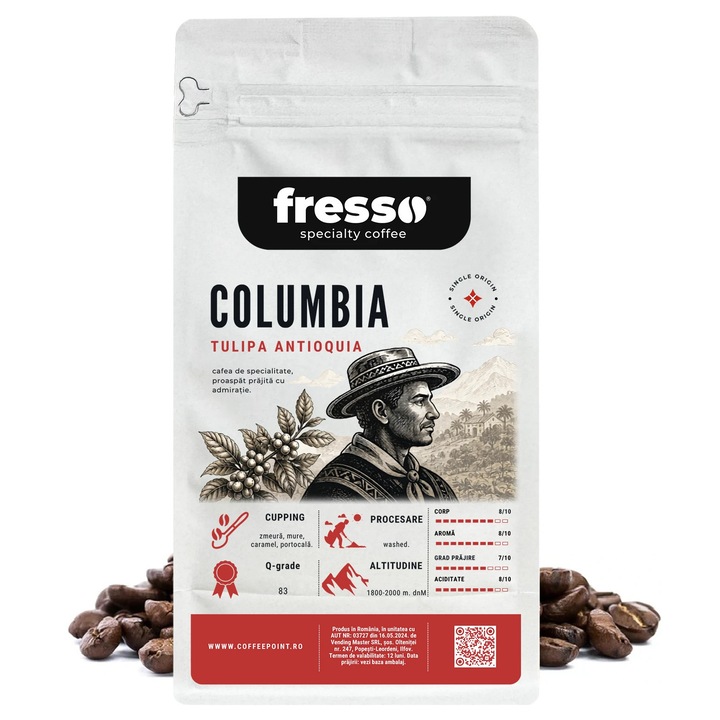Fresso Columbia cafea boabe de origine proaspat prajita 1 kg Boabe