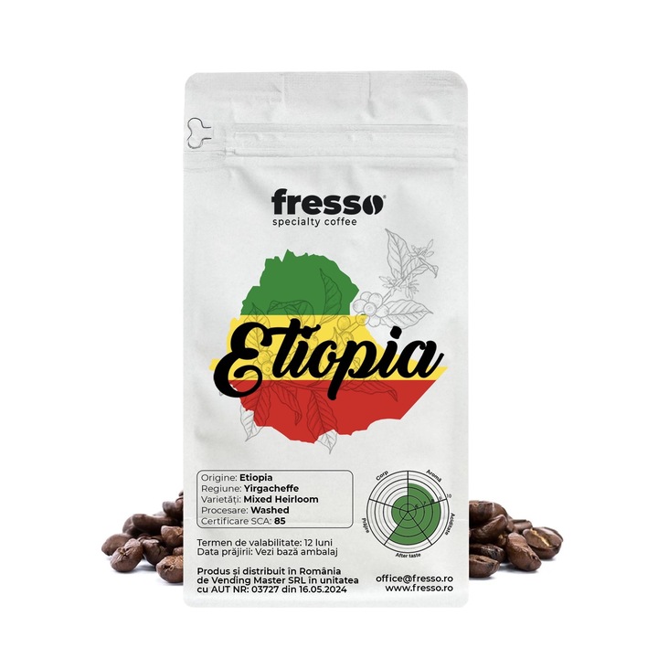 Fresso Etiopia Yirgacheffe cafea boabe de origine proaspat prajita 0.25 kg Boabe