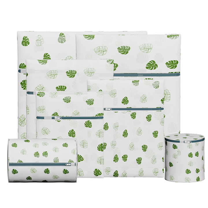 Set 7 saci pentru masina de spalat Ronyes, poliester, diferite dimensiuni, model padure, verde