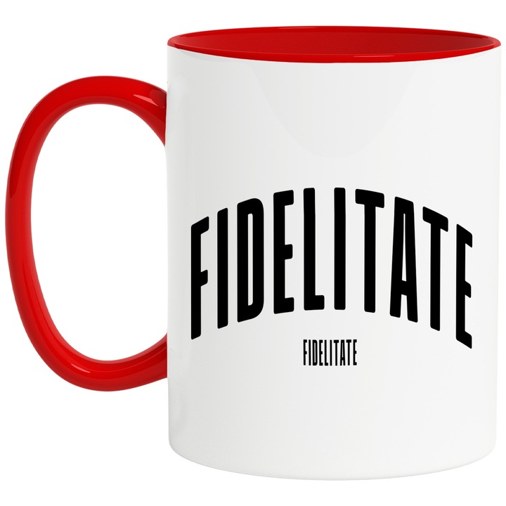 Cana Cuvantul Fidelitate, Motivational, Self Help, Intelegere de Sine, Apreciere, Speranta, 330ml, Ceramic cu Maner Rosu