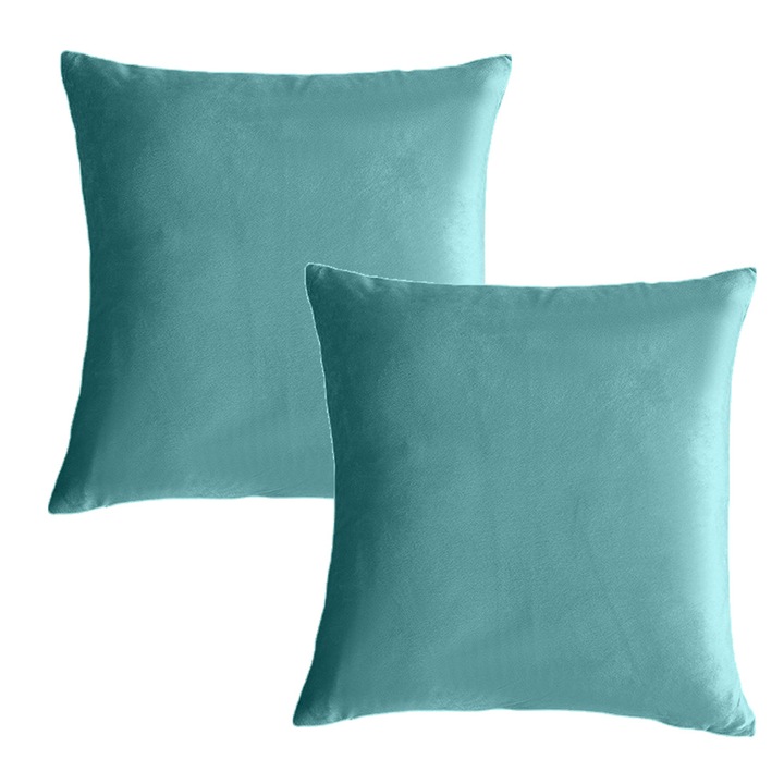 Set 2 huse perne din catifea, verde, 40x40cm