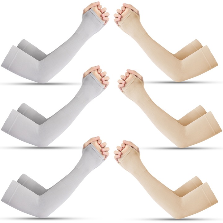 Set 6 perechi de mansete, protectie pentru soare, poliamida, gri/crem, 38x10cm