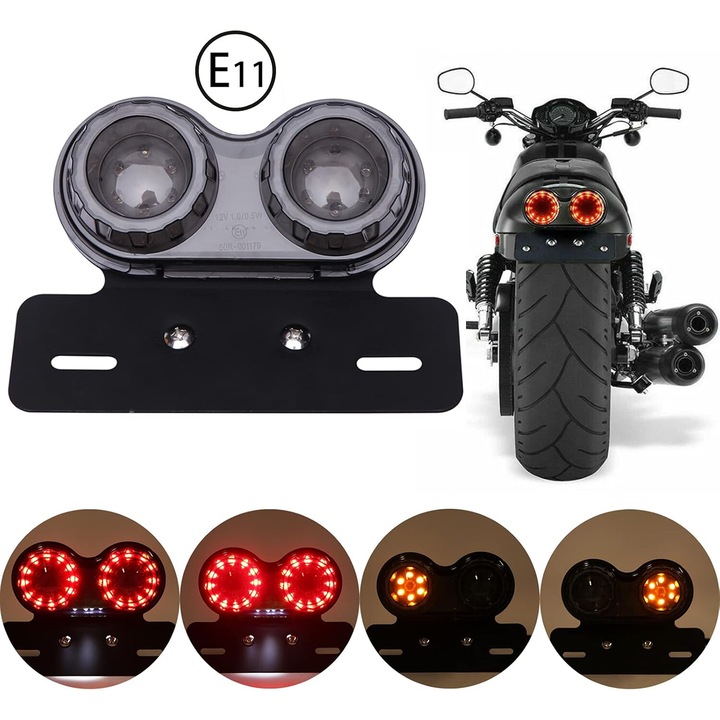 Motorkerékpár LED-es hátsó lámpa, 40 LED, rendszámtartó, fekete