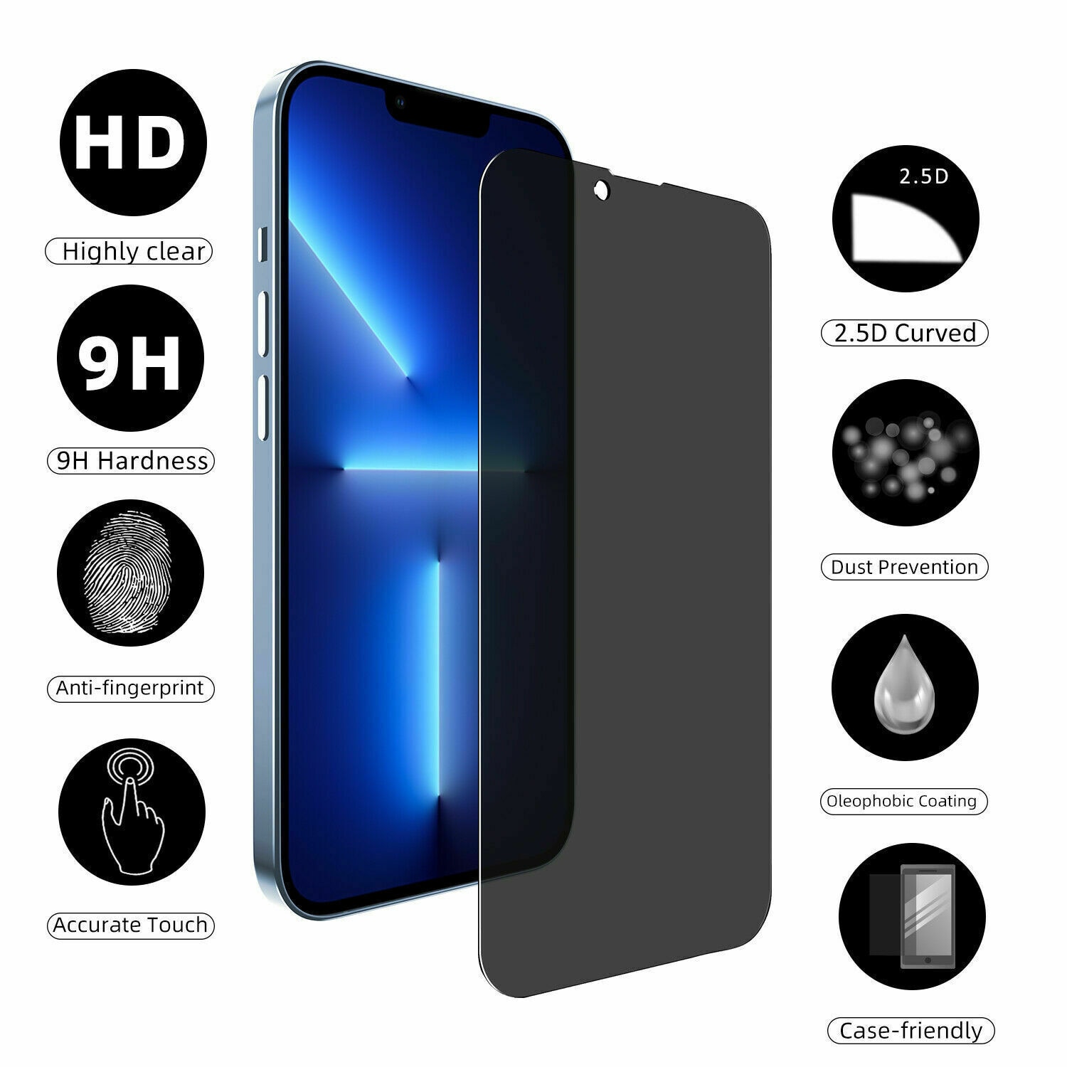 Folie Privacy Compatibila cu iPhone 15, Full Cover, 6D, Calitate Premium, Black