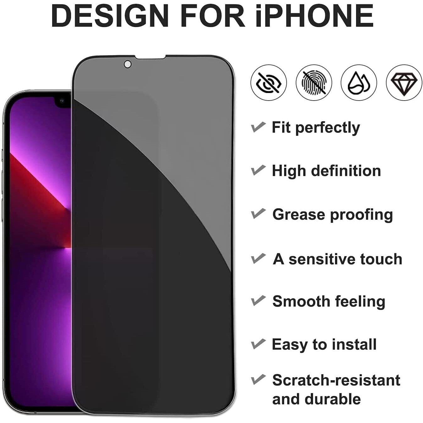 Folie Privacy Compatibila cu iPhone 15, Full Cover, 6D, Calitate Premium, Black