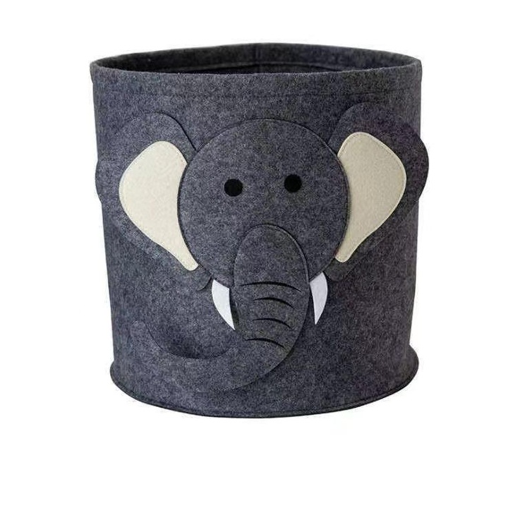 Cos depozitare deschis, model elefant, textil, pliabil, 35x35cm, gri